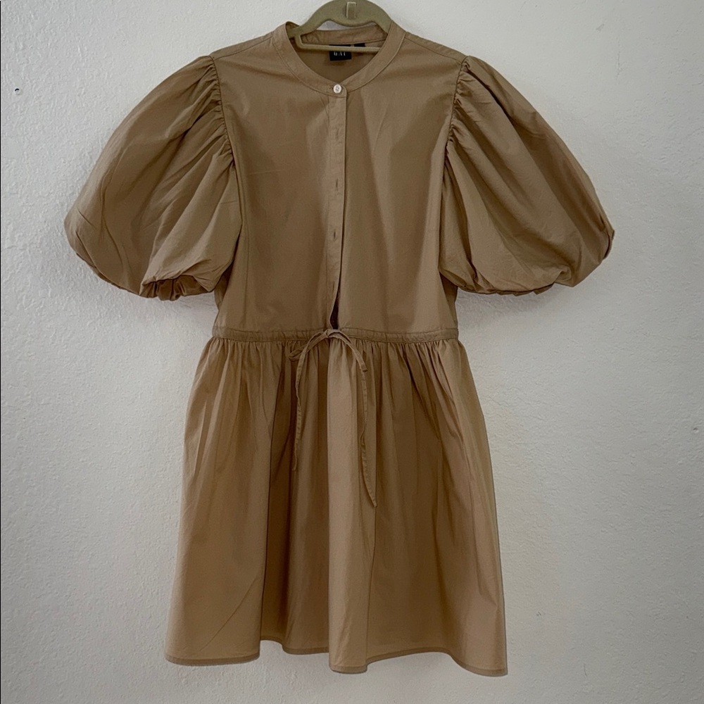 GAP Beige Long Sleeve Dress with Puff Sleeves